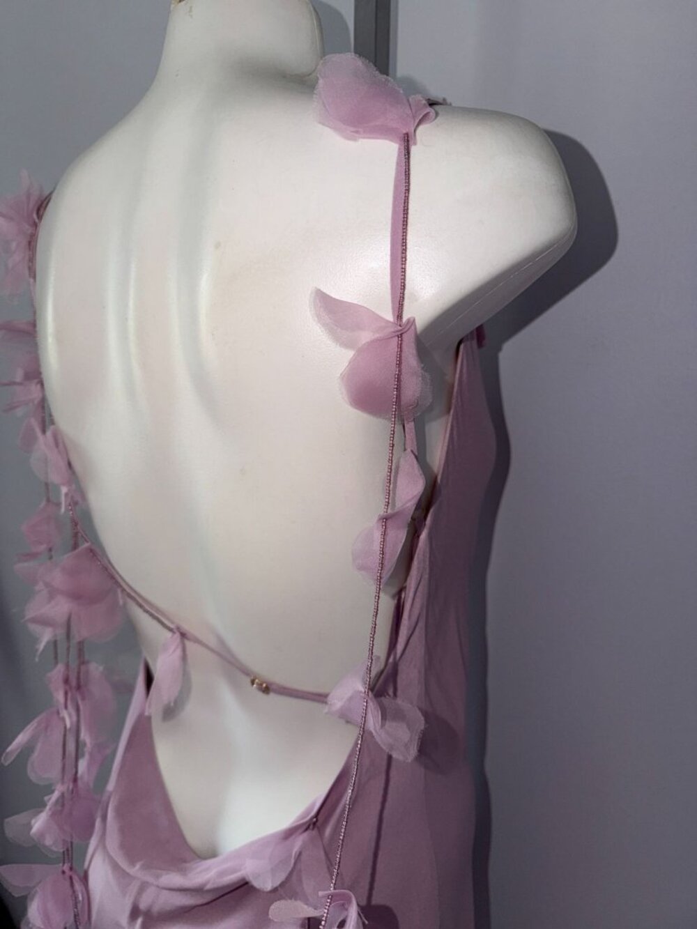 Cult Gaia Nymeria Silk Blend Cowl Neck Floral Applique Maxi Dress Large Lavender - Picture 6 of 12